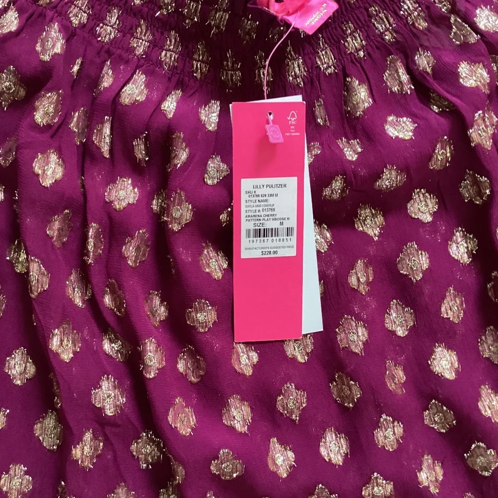 👍SOLD👍Lilly Pulitzer Dayla Maxi Cover-Up Amarena Cherry Pattern Play Viscose - Picture 14 of 15